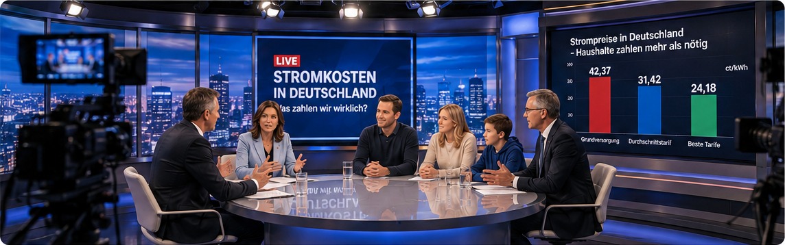 Familie Keller spricht im Fernsehstudio über Strompreise